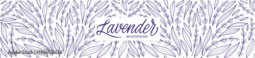 Seamless Lavender Pattern in Line Art Style, Hand-Drawn Botanical Background