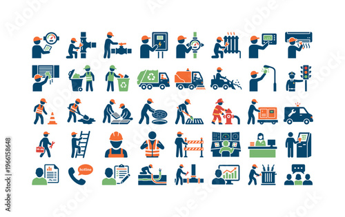 Collection of service industry icons representing various skilled trades and professions