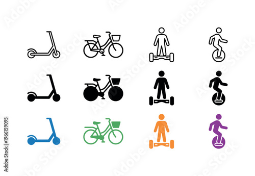 Collection of icons representing various personal urban transportation methods