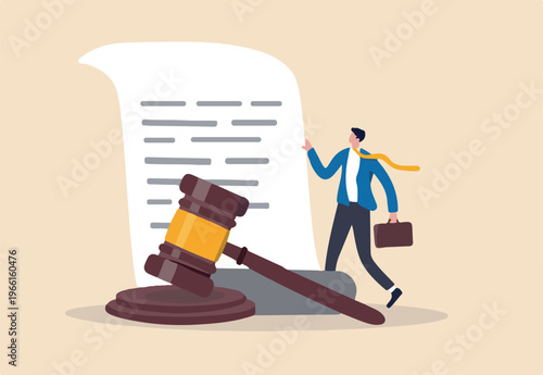 Legal document, attorney or court professional office, law and judgment approval paper concept, mature lawyer holding legal document with a gavel hammer symbol of court or judgement.