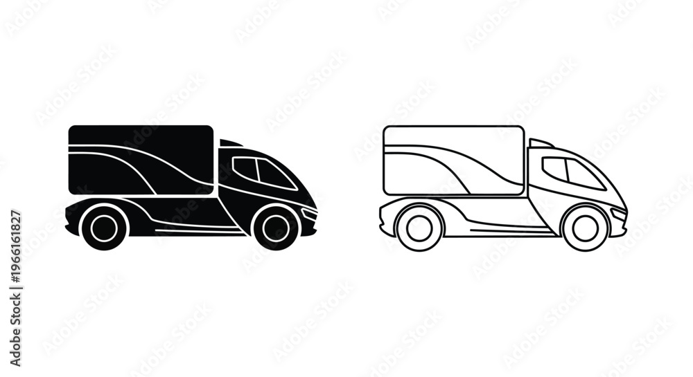 Fototapeta premium delivery trucks in black and white line art Vector