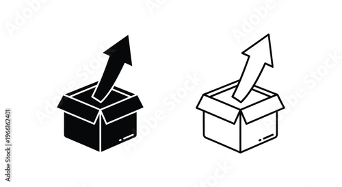 a black and white icon of two cardboard boxes with arrows pointing upwards Vector