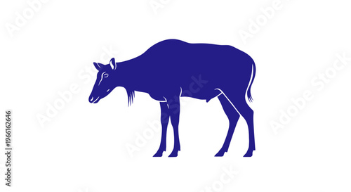 Blue Cow Silhouette Standing Profile View.