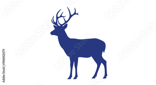Blue Deer Silhouette with Antlers Standing.