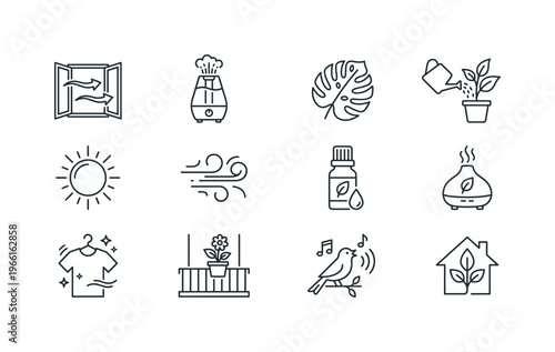 Icons representing elements of a healthy and fresh home atmosphere