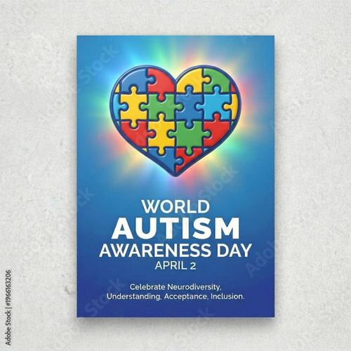 World Autism Awareness Day April 2 Heart Puzzle Pieces Blue Poster
