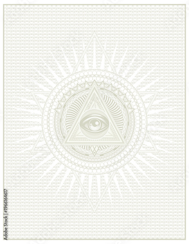 Guilloche background with a mystical All-Seeing Eye as a symbolic vector template for conceptual design, book covers, and mystical themes