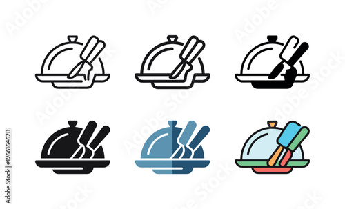 Collection of service cloche icons with cutlery for dining and hospitality