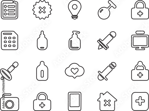 Minimal Medical And Baby Care Outline Icon Set Healthcare Medicine Baby Bottle Pacifier Dropper.