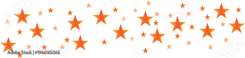 A decorative horizontal band of orange stars in various sizes scattered across a white background Vector