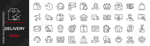 Delivery service web icons set. Delivery and Logistics - simple thin line icons collection. Containing is shipping, order tracking, warehouse, truck, courier, cargo and more. Simple web icons set