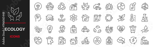 Ecology web icons set. Eco and nature - simple thin line icons collection. Containing Eco friendly, green energy, nature, eco, power and more. Simple web icons set
