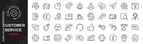 Customer service web icons set. Support - simple thin line icons collection. Containing assistance, info, help, communication, feedback, technical support and more. Simple web icons set