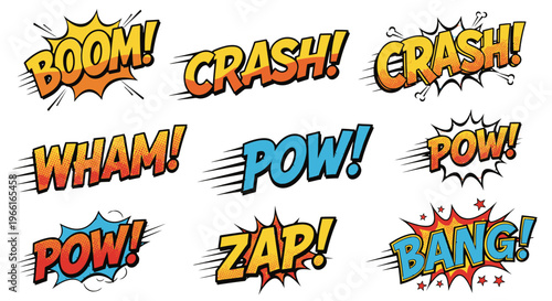 Comic book sound effects explosion words.