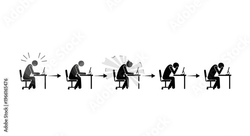 Office worker feeling stressed and back pain.