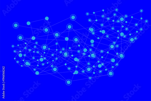 Abstract digital network visualization with connected nodes on a vibrant blue background Vector