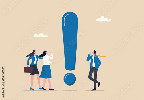 Big exclamation mark for important information, answer or resolve problem, solution or risk warning, attention or punctuation concept, business people thinking on big problem exclamation mark