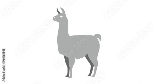 Simple Gray Llama Silhouette Illustration.