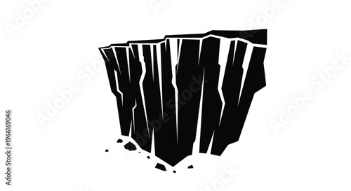 A black silhouette graphic depicts a deep, jagged cliff edge against a plain white background, symbolizing severe environmental danger.