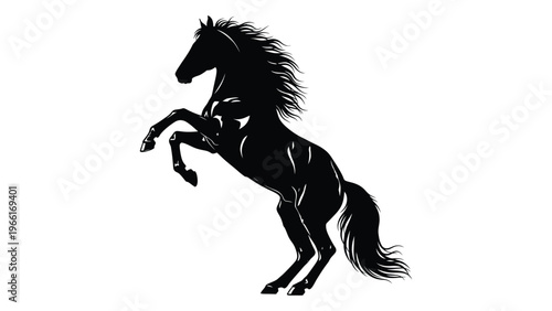 A striking black silhouette of a horse rearing up on its hind legs