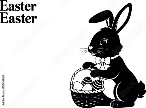 Adobe Illustrator Artwork Easter day silhouette charming black rabbit with basket of easter eggs festive holiday design