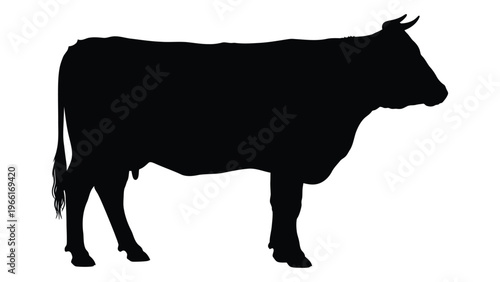 A striking silhouette of a cow depicted in solid black against a white background