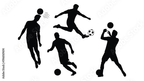 Silhouettes of soccer players in dynamic action showcasing various game moments