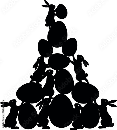Adobe Illustrator Artwork Easter day silhouette festive stack of easter eggs and bunnies a spring celebration