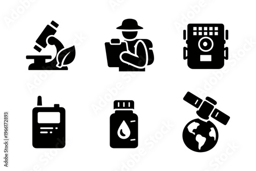 Eco monitoring icon set solid black icon set vector illustration