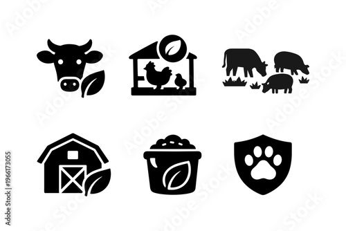 Farm Animals solid black icon set vector illustration