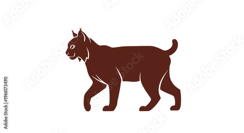 Brown Lynx Silhouette Walking Sideways Profile.