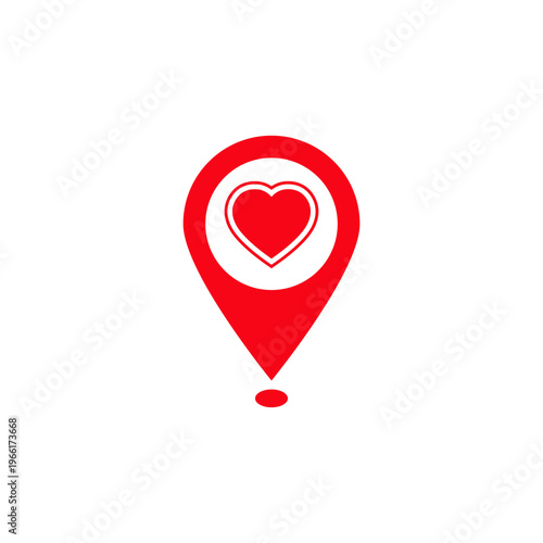 Favorite place icon. Red map pointer with heart symbol for love location.