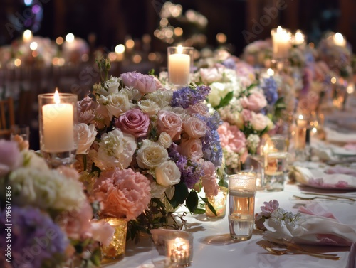 Elegant Table Setup for a Wedding Celebration With Flowers and Candles