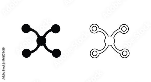 a black and white molecule symbol with four arms Vector