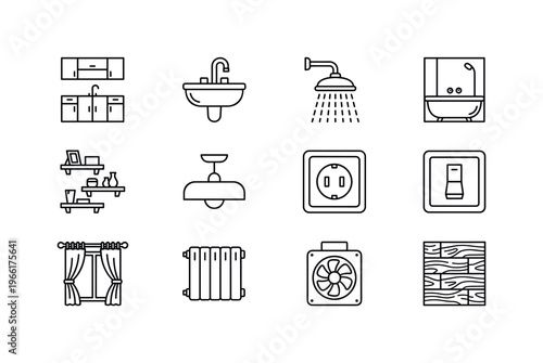 Collection of modern home interior design elements and fixtures