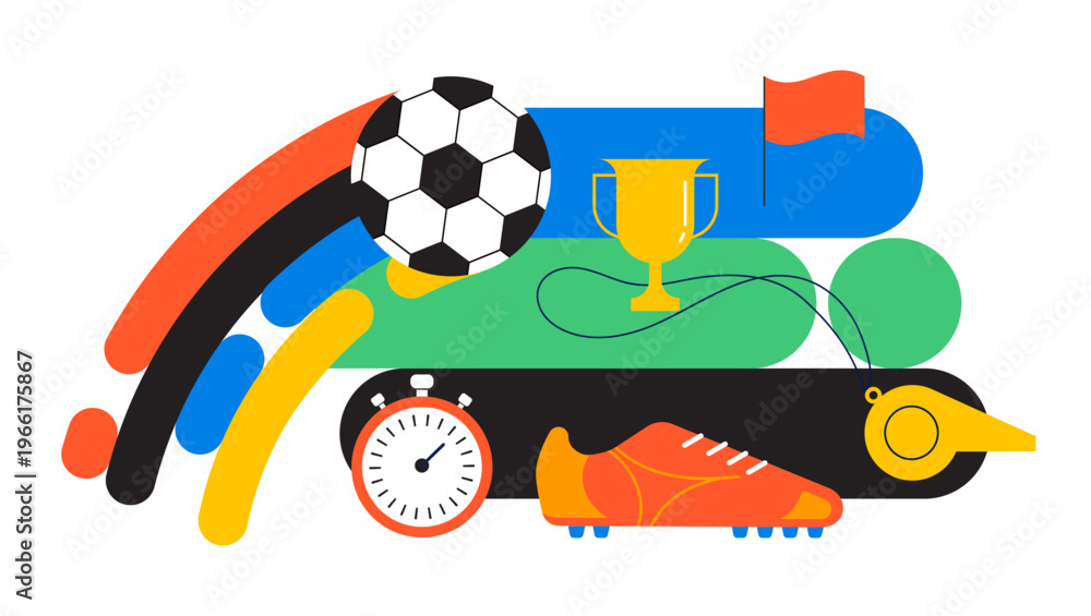 Obraz premium Colorful football 2026 competition design. Geometric background for soccer World Cup 26 tournament. Modern sport illustration.