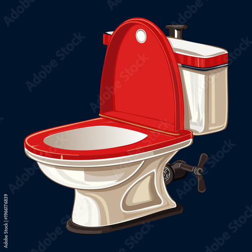 Contemporary toilet design with red seat and lid for stylish bathroom renovation and sanitary ware illustration graphic element
