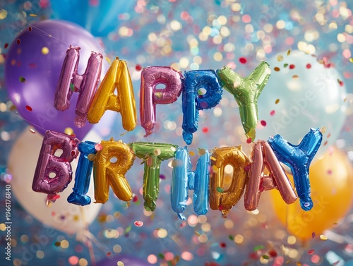 Colorful Balloons and Letters Spell Happy Birthday in a Festive Setting With ...