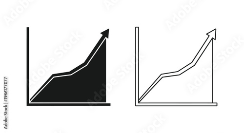 a black and white icon of two line graphs with an upward trend Vector