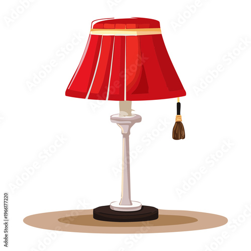 Tall floor lamp with red pleated shade and white stand for minimalist living room decor and soft ambient lighting