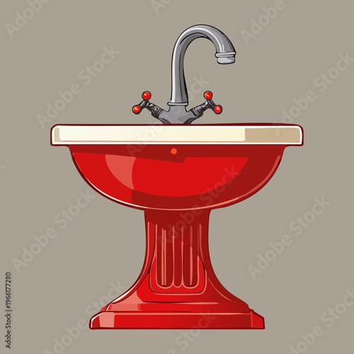 Pedestal wash basin in bright red for contemporary bathroom design and stylish home plumbing fixtures and personal hygiene