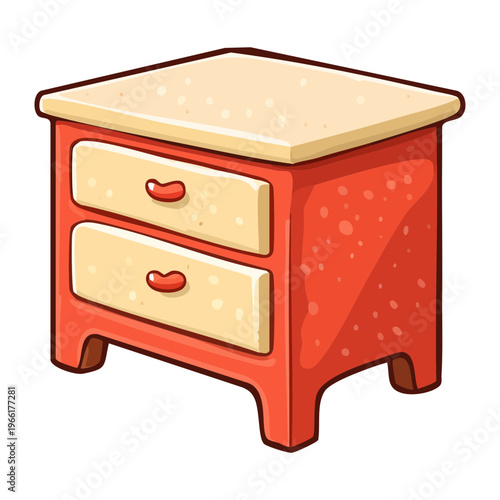 Red bedside nightstand with two drawers for bedroom storage and modern home furniture design and interior decor accessories