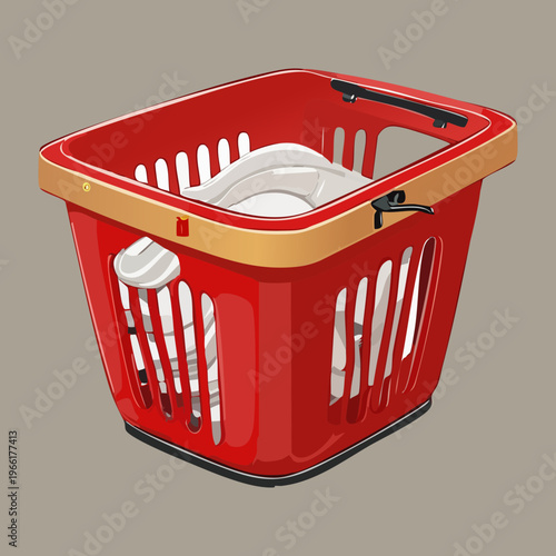 Modern laundry basket in red for organized home storage and domestic cleaning and laundry room interior design accessories