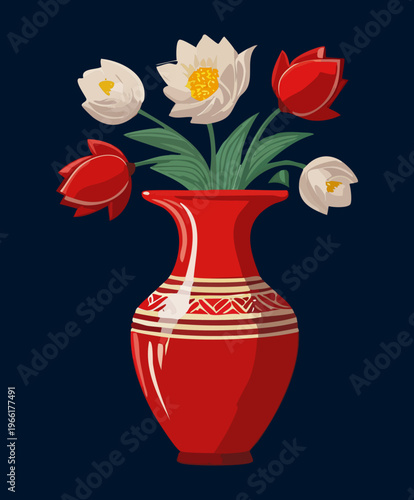 Decorative ceramic vase with colorful flowers for living room interior design and beautiful home decor and floral arrangement