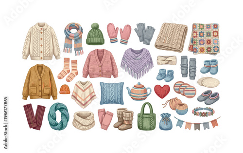Cozy knitted clothing and accessories collection for winter and autumn