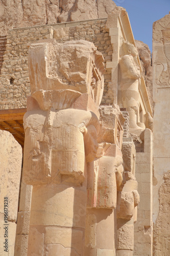 Hathorian column column in the mortuary temple of Hatshepsut  located opposite the city of Luxor, Egypt