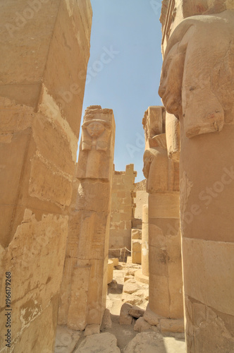 Hathorian column column in the mortuary temple of Hatshepsut  located opposite the city of Luxor, Egypt