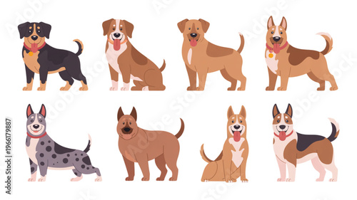cartoon dog breeds vector sheet different styles