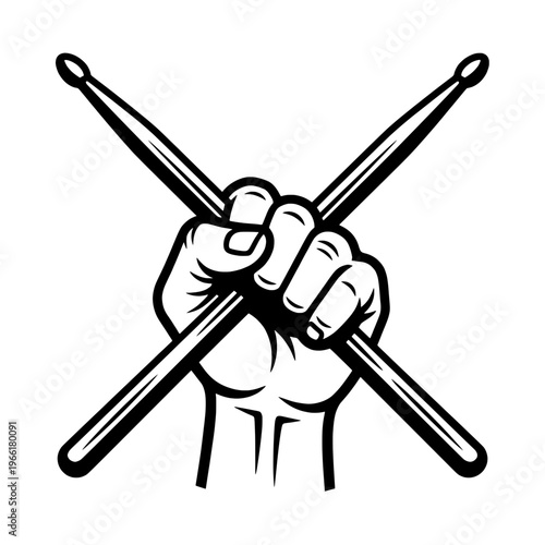 Clenched Fist Holding Drumsticks Music Rhythm Power Vector Illustration