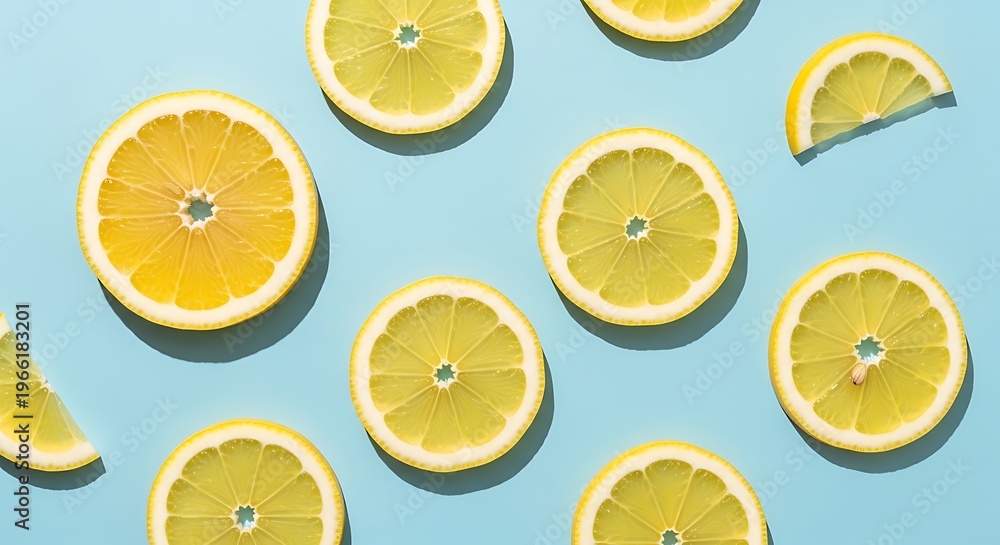 Fototapeta premium A Pixelated Display of Fresh Lemon Slices on a Light Green Background
